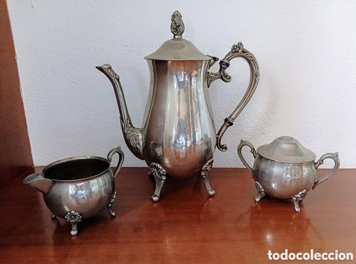 Antig&uuml;edades: Antiguo juego CAF&Eacute;/INFUSI&Oacute;N con complemento para leche y azucarero. - Foto 1