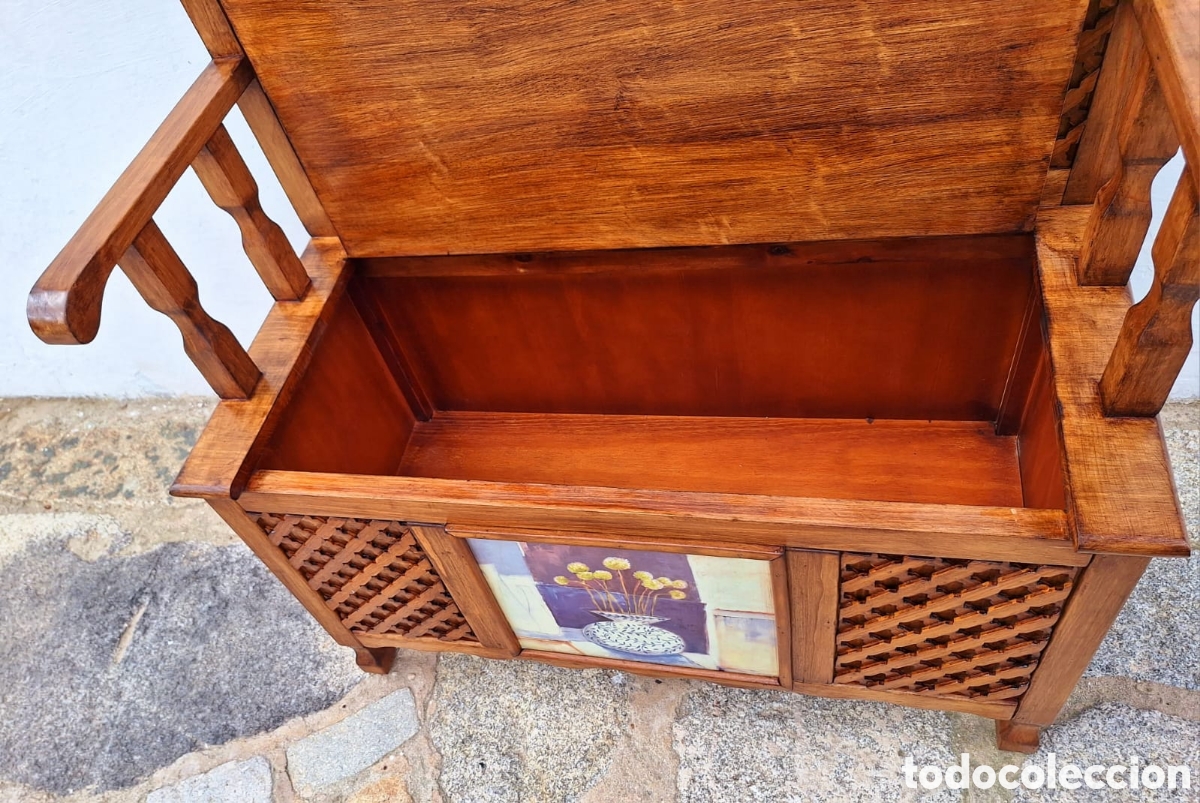 Antig&uuml;edades: Banco de madera para entrada y perchero con baul - Foto 3
