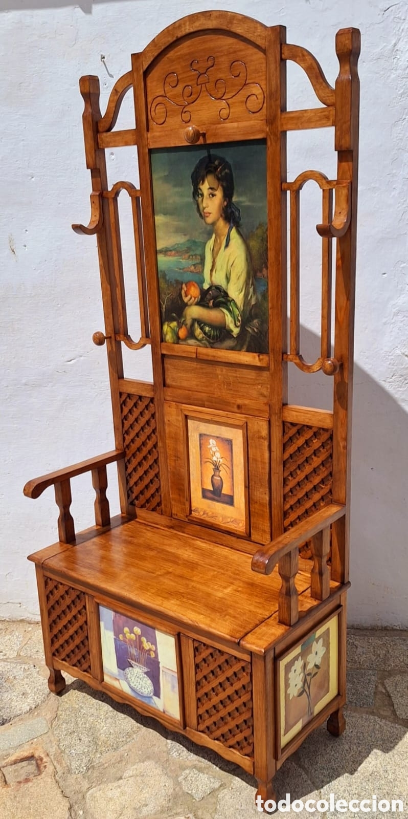 Antig&uuml;edades: Banco de madera para entrada y perchero con baul - Foto 4