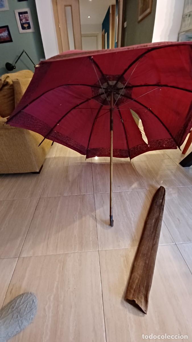 Antig&uuml;edades: Paraguas de obispo de seda rosa. - Foto 3