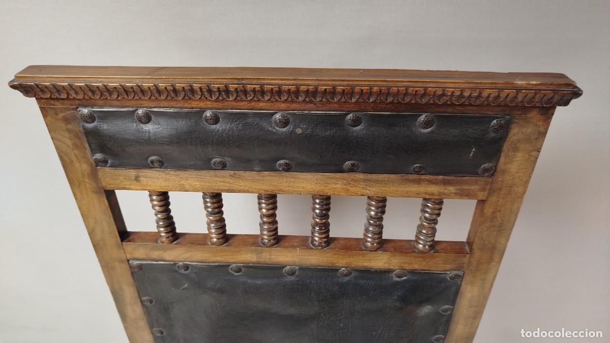 Antig&uuml;edades: SILLON RUSTICO ABATIBLE DE MADERA Y CUERO SIGLO XIX - Foto 4