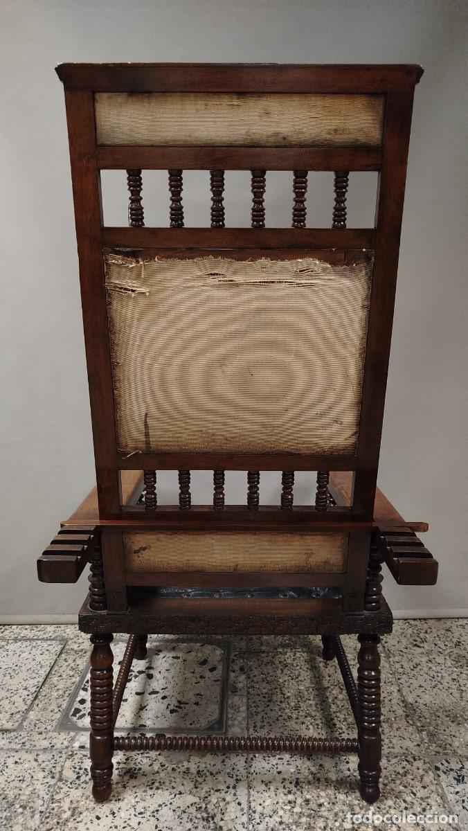Antig&uuml;edades: SILLON RUSTICO ABATIBLE DE MADERA Y CUERO SIGLO XIX - Foto 12
