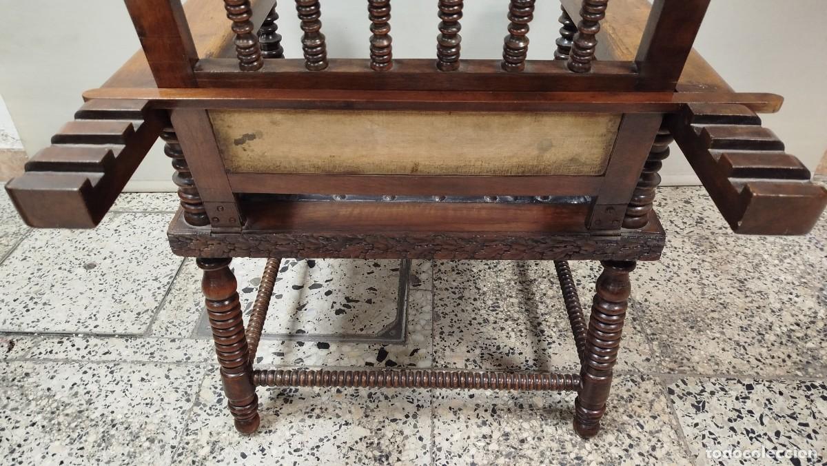 Antig&uuml;edades: SILLON RUSTICO ABATIBLE DE MADERA Y CUERO SIGLO XIX - Foto 13