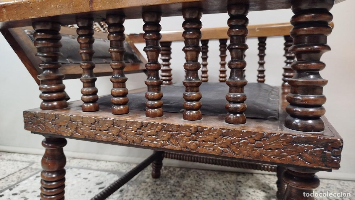 Antig&uuml;edades: SILLON RUSTICO ABATIBLE DE MADERA Y CUERO SIGLO XIX - Foto 16