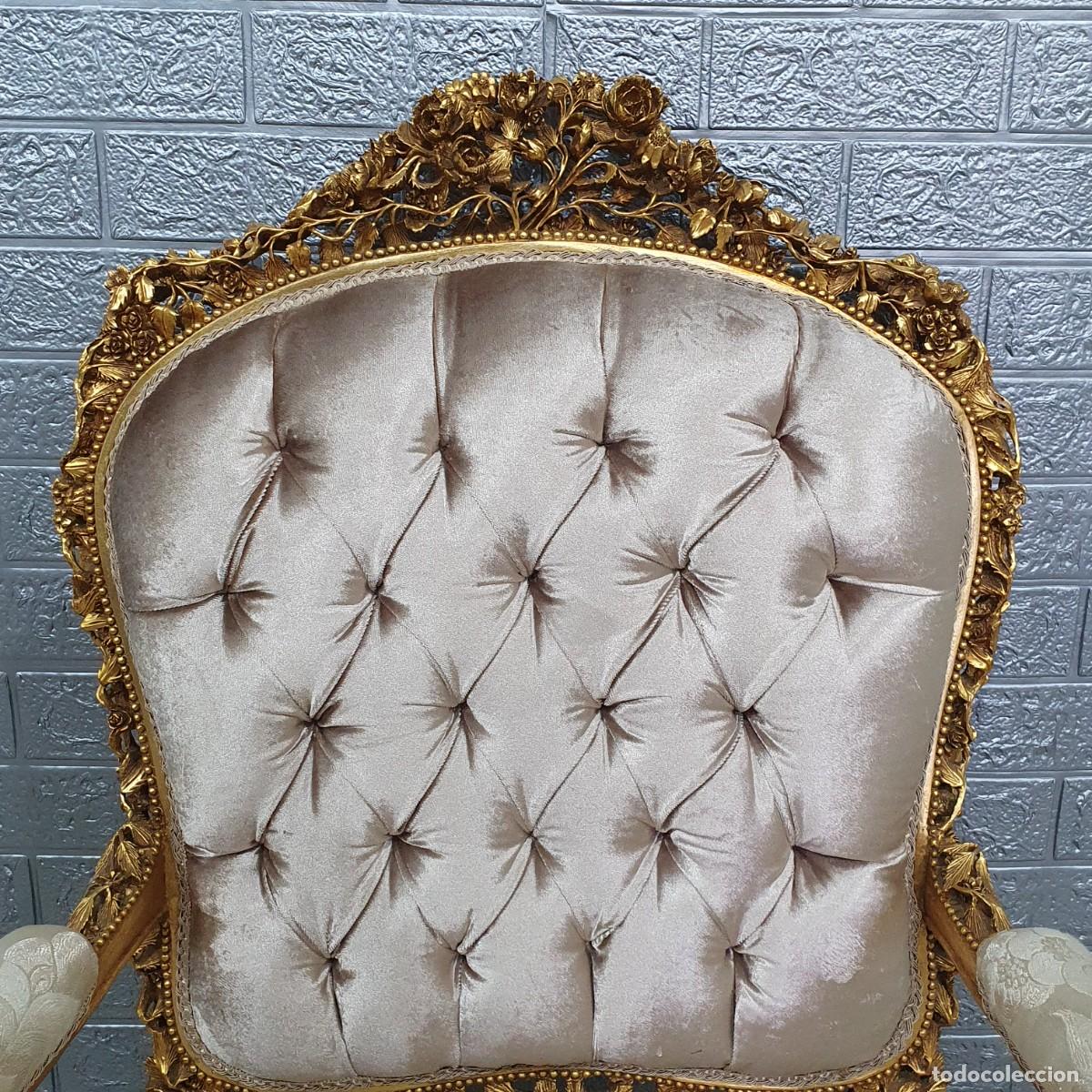 Antig&uuml;edades: Conjunto sof&aacute; con dos sillones estilo Luis XV madera en pan de oro REF LM - Foto 16