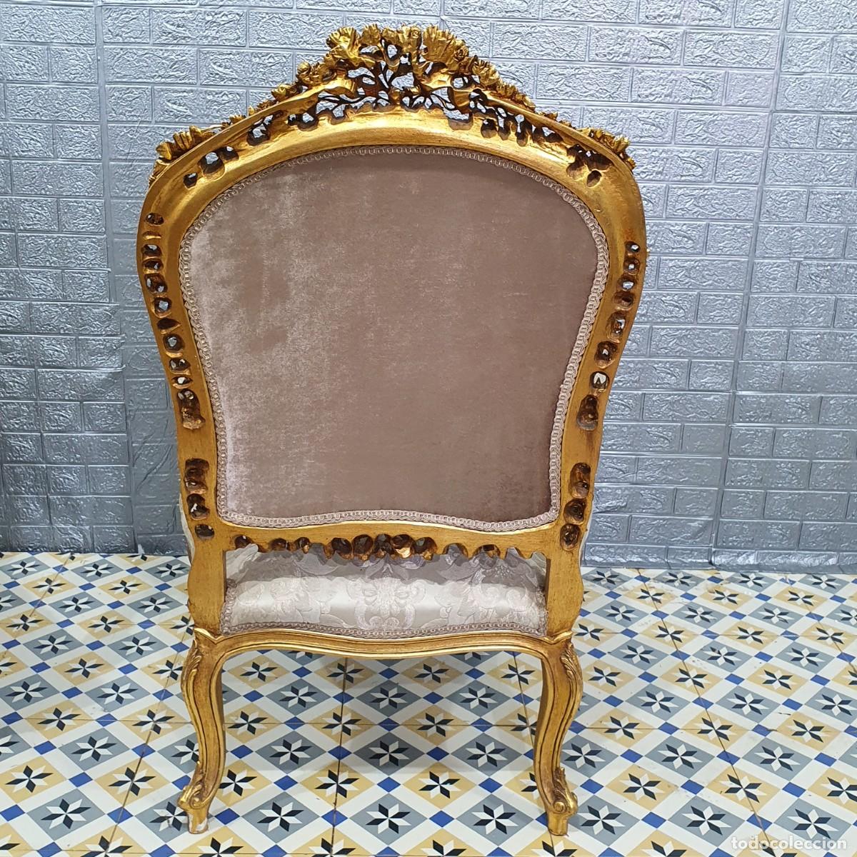 Antig&uuml;edades: Conjunto sof&aacute; con dos sillones estilo Luis XV madera en pan de oro REF LM - Foto 18