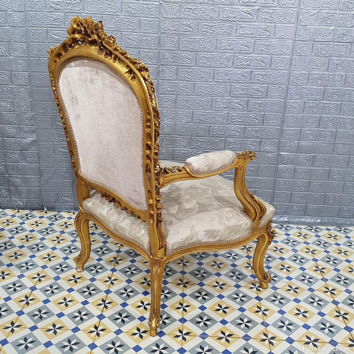 Antig&uuml;edades: Conjunto sof&aacute; con dos sillones estilo Luis XV madera en pan de oro REF LM - Foto 19