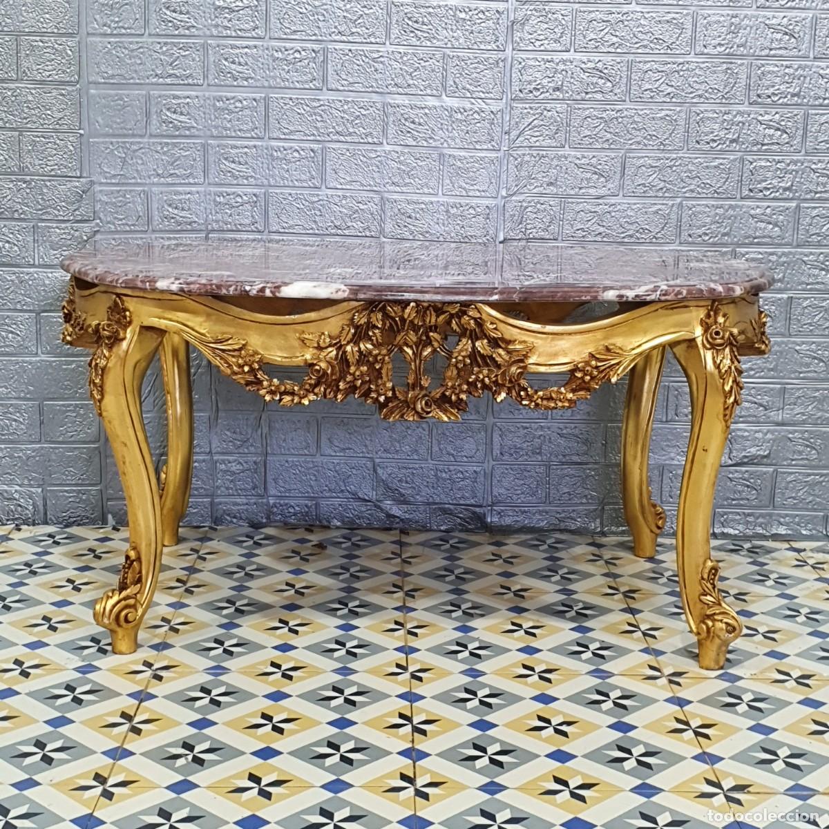 Antig&uuml;edades: Conjunto sof&aacute; con dos sillones estilo Luis XV madera en pan de oro REF LM - Foto 22