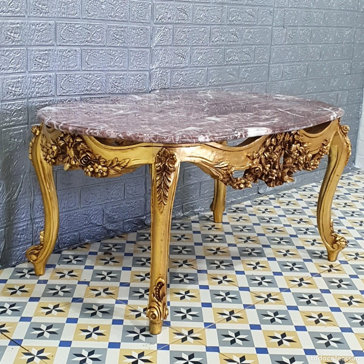 Antig&uuml;edades: Conjunto sof&aacute; con dos sillones estilo Luis XV madera en pan de oro REF LM - Foto 23