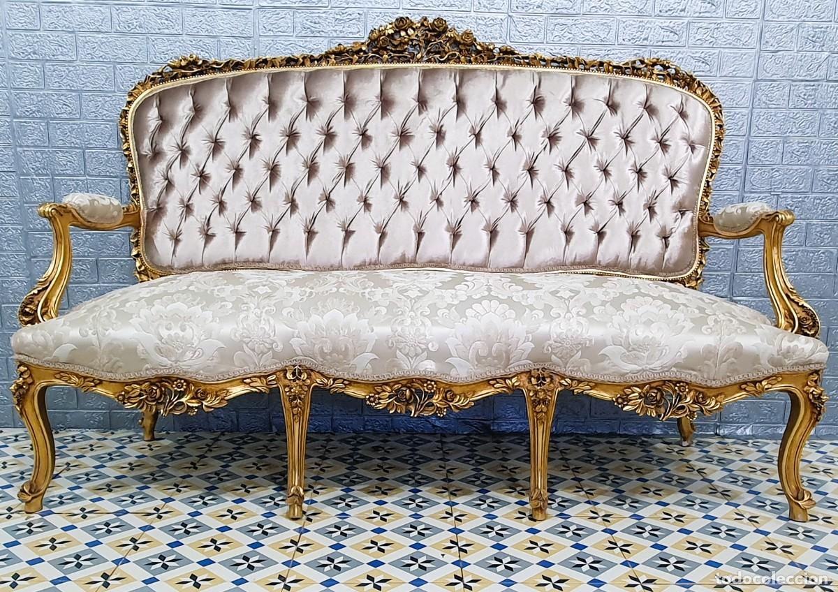 Antig&uuml;edades: Sof&aacute; estilo Luis XV madera y pan de oro - Foto 1