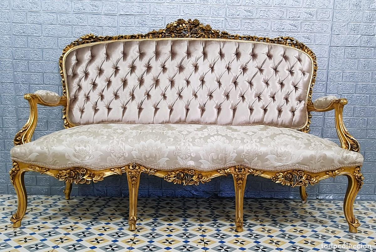 Antig&uuml;edades: Sof&aacute; estilo Luis XV madera y pan de oro - Foto 2