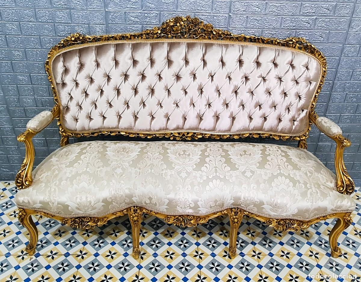 Antig&uuml;edades: Sof&aacute; estilo Luis XV madera y pan de oro - Foto 3