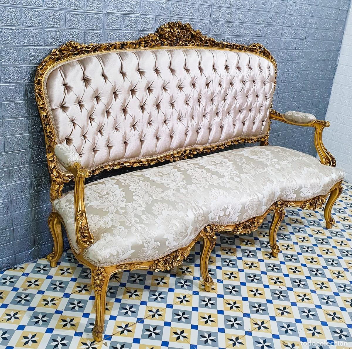 Antig&uuml;edades: Sof&aacute; estilo Luis XV madera y pan de oro - Foto 5