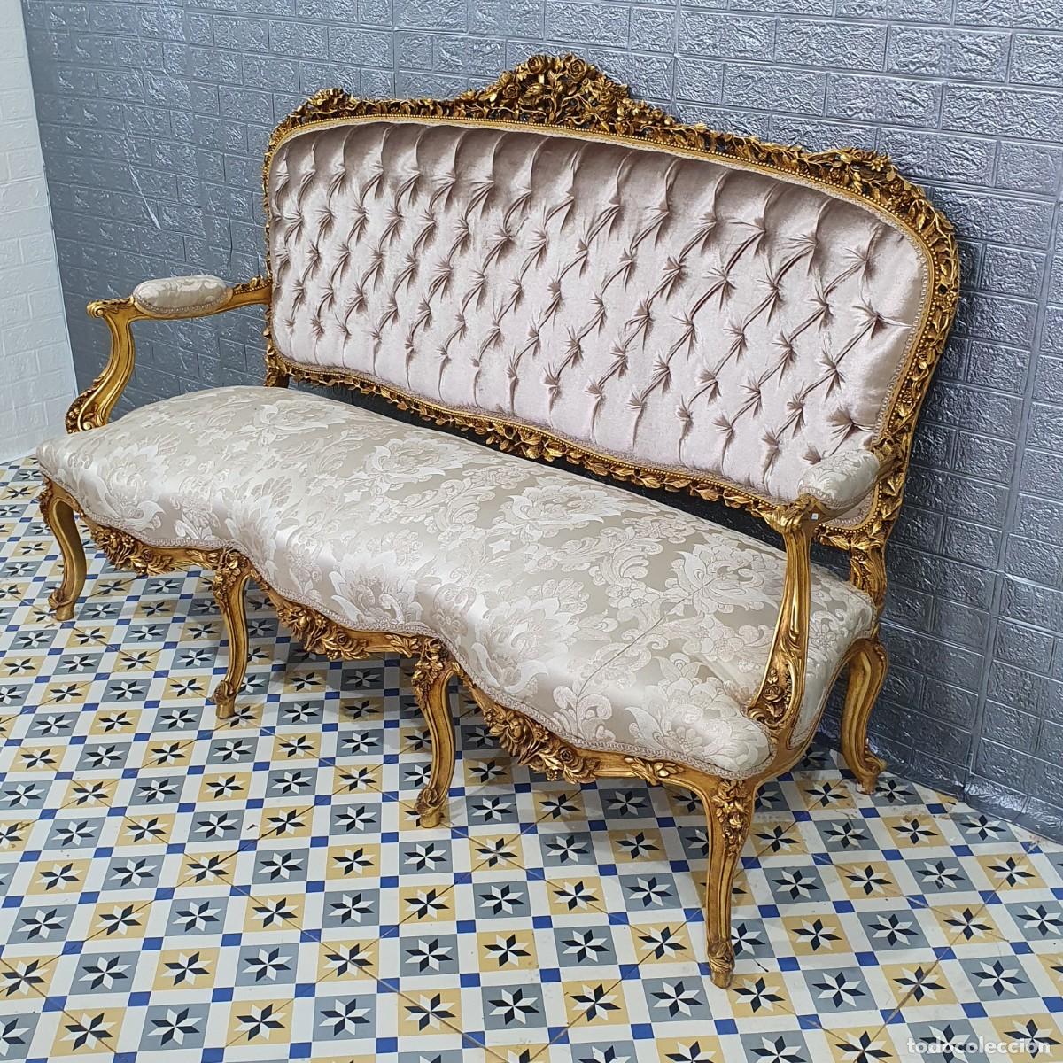 Antig&uuml;edades: Sof&aacute; estilo Luis XV madera y pan de oro - Foto 6