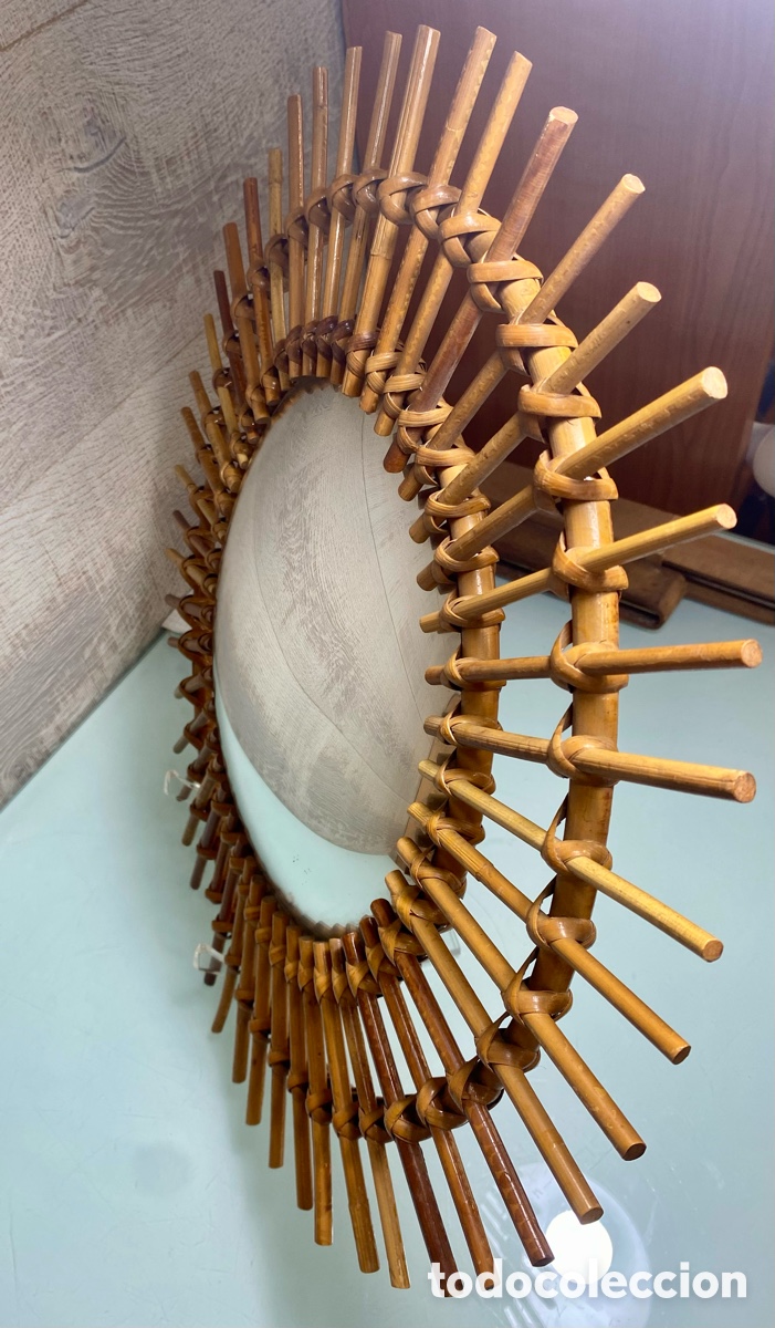 Antig&uuml;edades: Espejo frances vintage de bamb&uacute; y rat&aacute;n - Foto 2