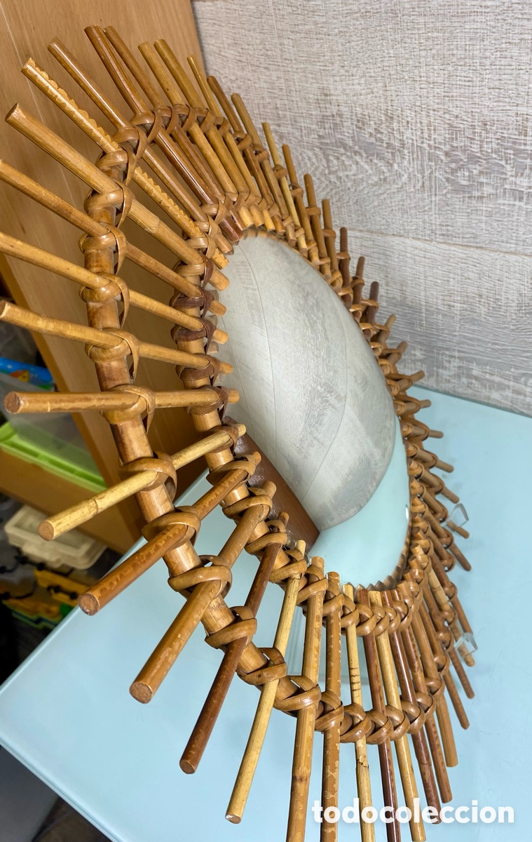 Antig&uuml;edades: Espejo frances vintage de bamb&uacute; y rat&aacute;n - Foto 3