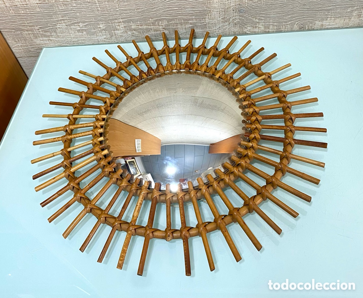 Antig&uuml;edades: Espejo frances vintage de bamb&uacute; y rat&aacute;n - Foto 1