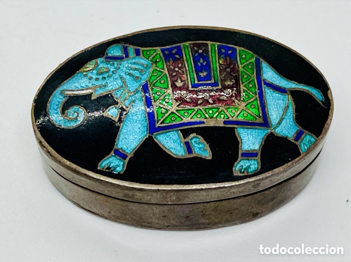 Antig&uuml;edades: Antigua Caja Esmaltada. Elefante - Foto 2