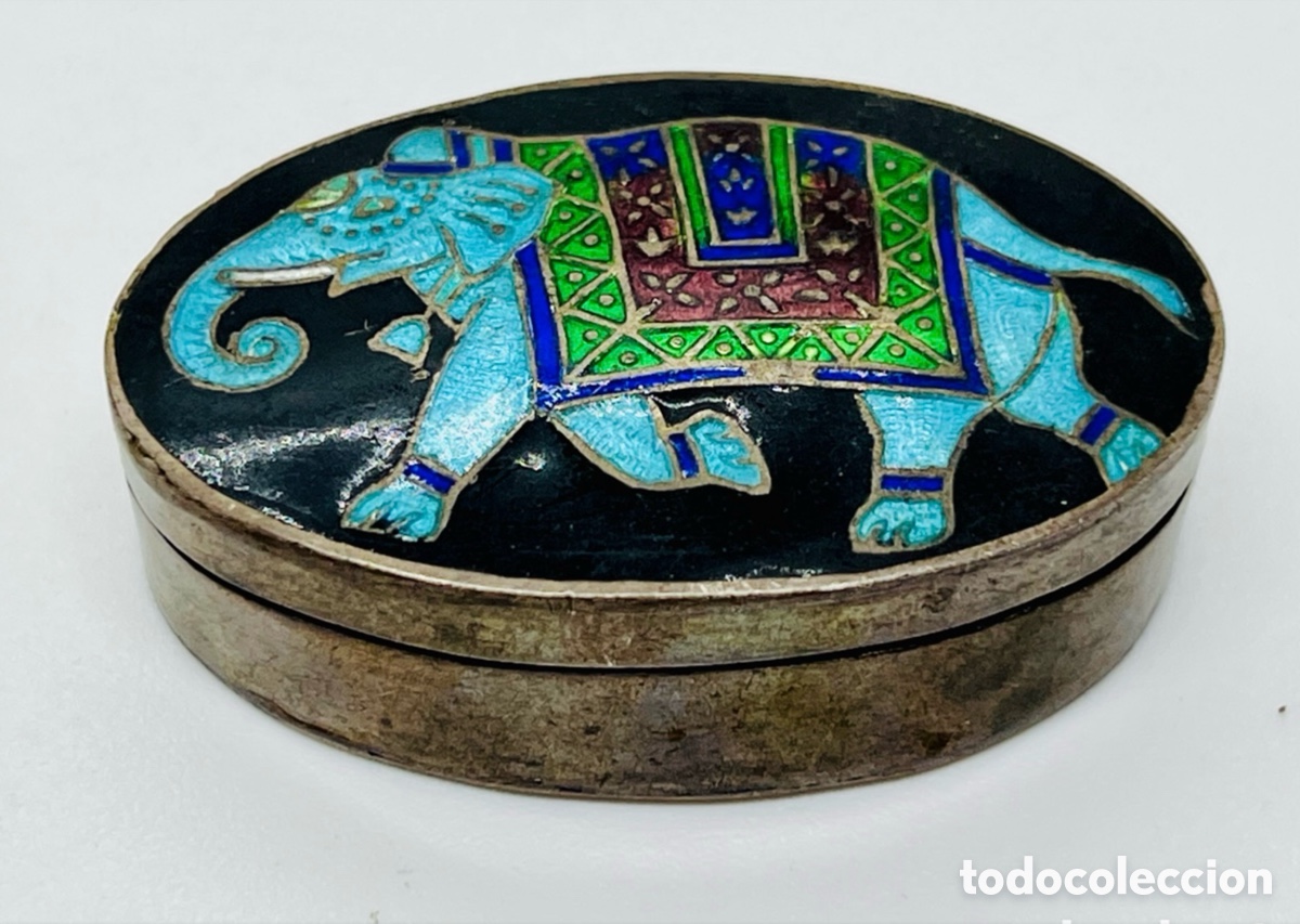Antig&uuml;edades: Antigua Caja Esmaltada. Elefante - Foto 3