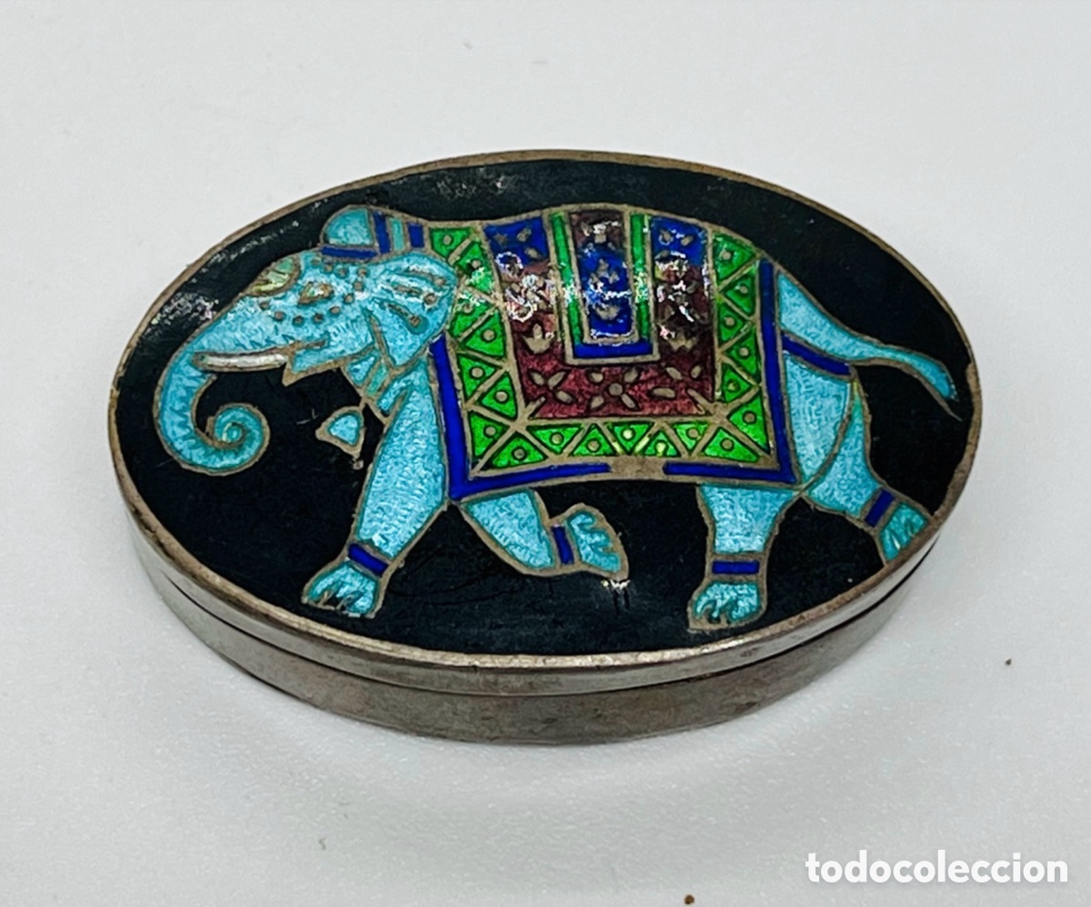 Antig&uuml;edades: Antigua Caja Esmaltada. Elefante - Foto 4