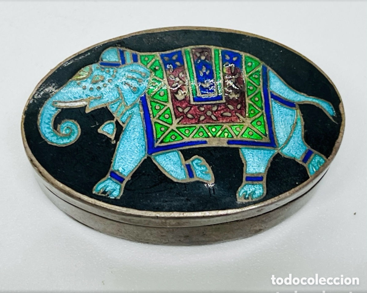 Antig&uuml;edades: Antigua Caja Esmaltada. Elefante - Foto 1