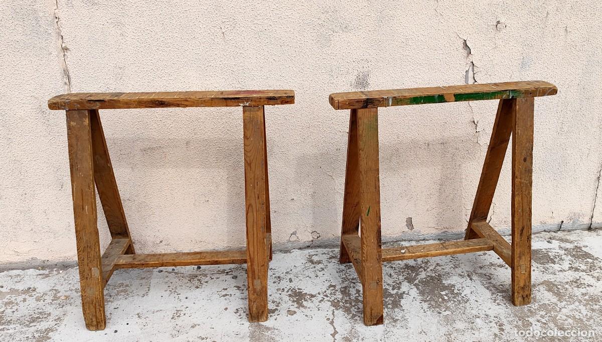 Antig&uuml;edades: Pareja de borriquetas de carpintero - Foto 4