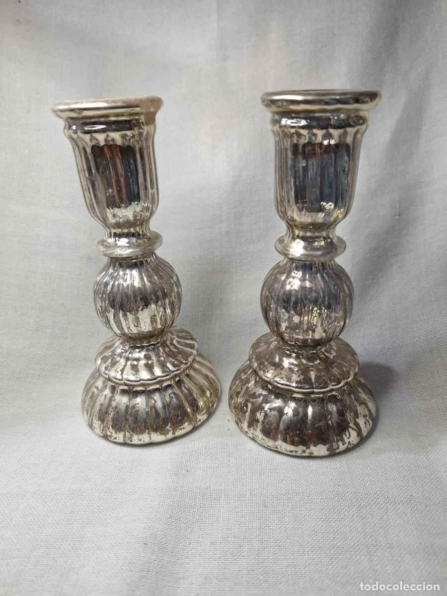 Antig&uuml;edades: Pareja de candeleros cristal - Foto 2