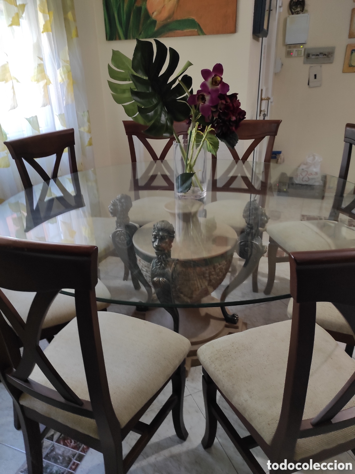 Antig&uuml;edades: Mesa sal&oacute;n y ocho sillas - Foto 1