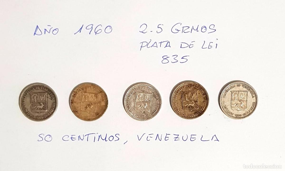 Antig&uuml;edades: LOTE DE 5 MONEDAS DE PLATA DE VENEZUELA - Foto 2
