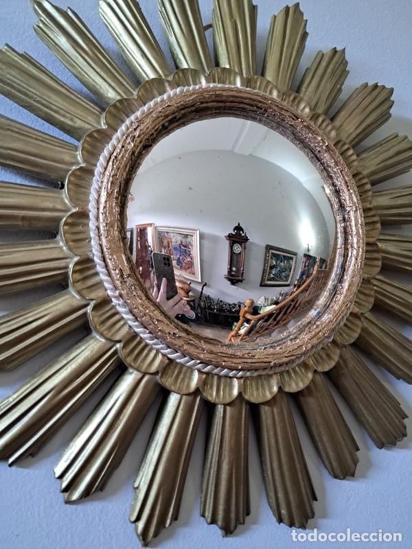 Antig&uuml;edades: ESPEJO SOL DE MADERA SOBREDORADA Y ESPEJO CURVADO - Foto 5