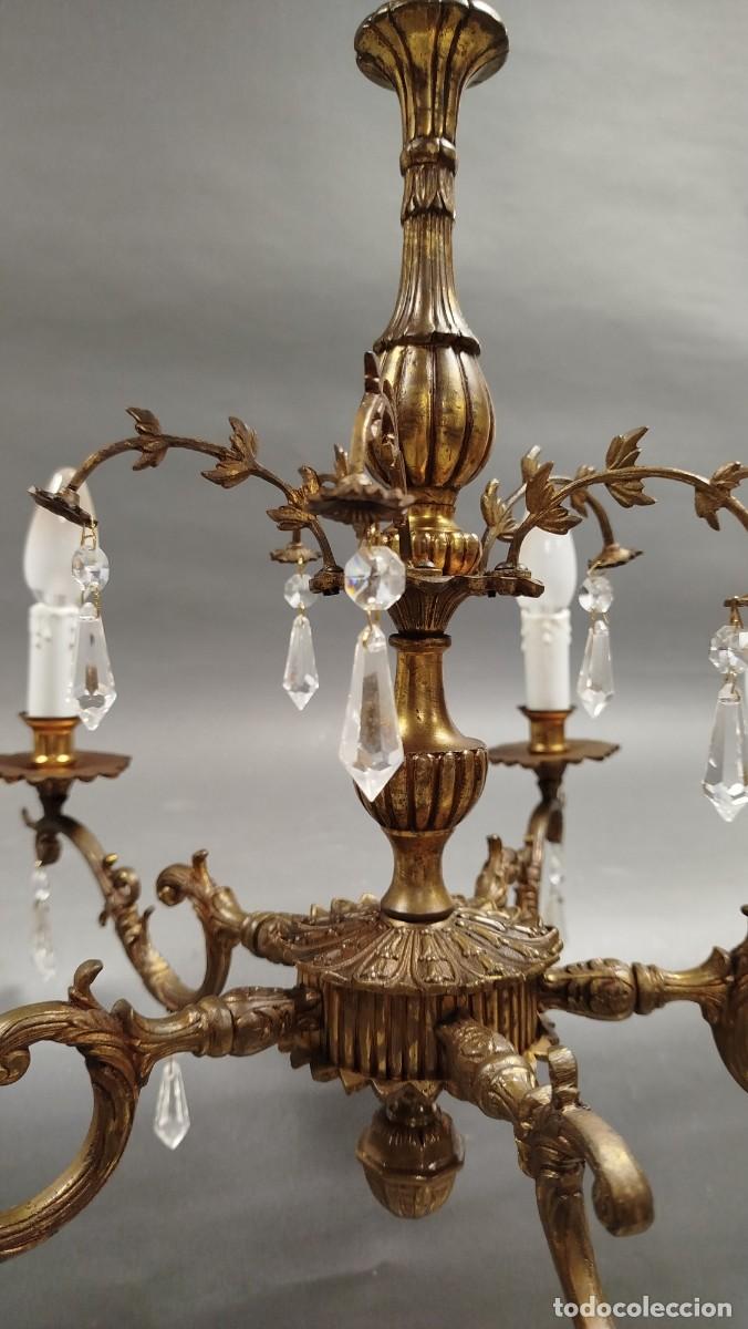 Antig&uuml;edades: LAMPARA DE TECHO DE BRONCE Y CRISTALES - Foto 5