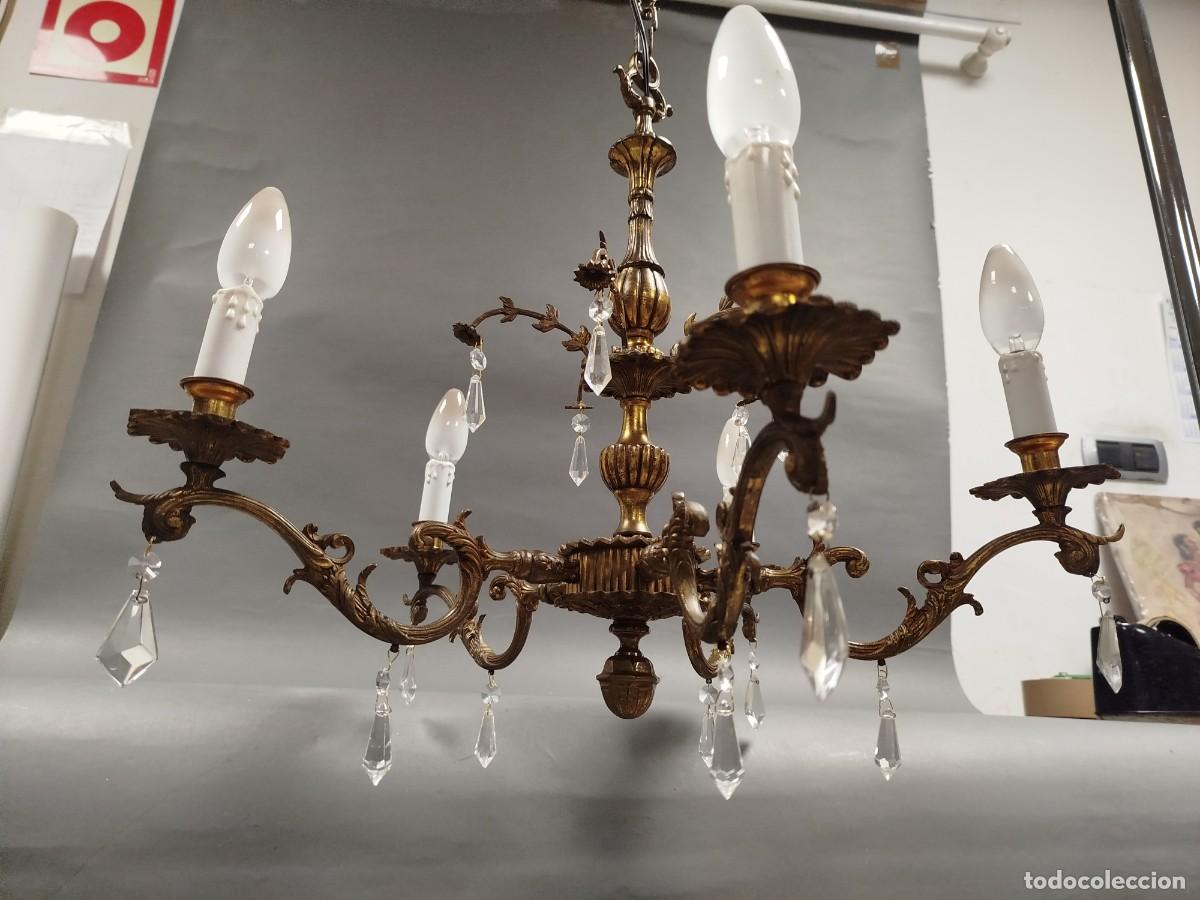 Antig&uuml;edades: LAMPARA DE TECHO DE BRONCE Y CRISTALES - Foto 6