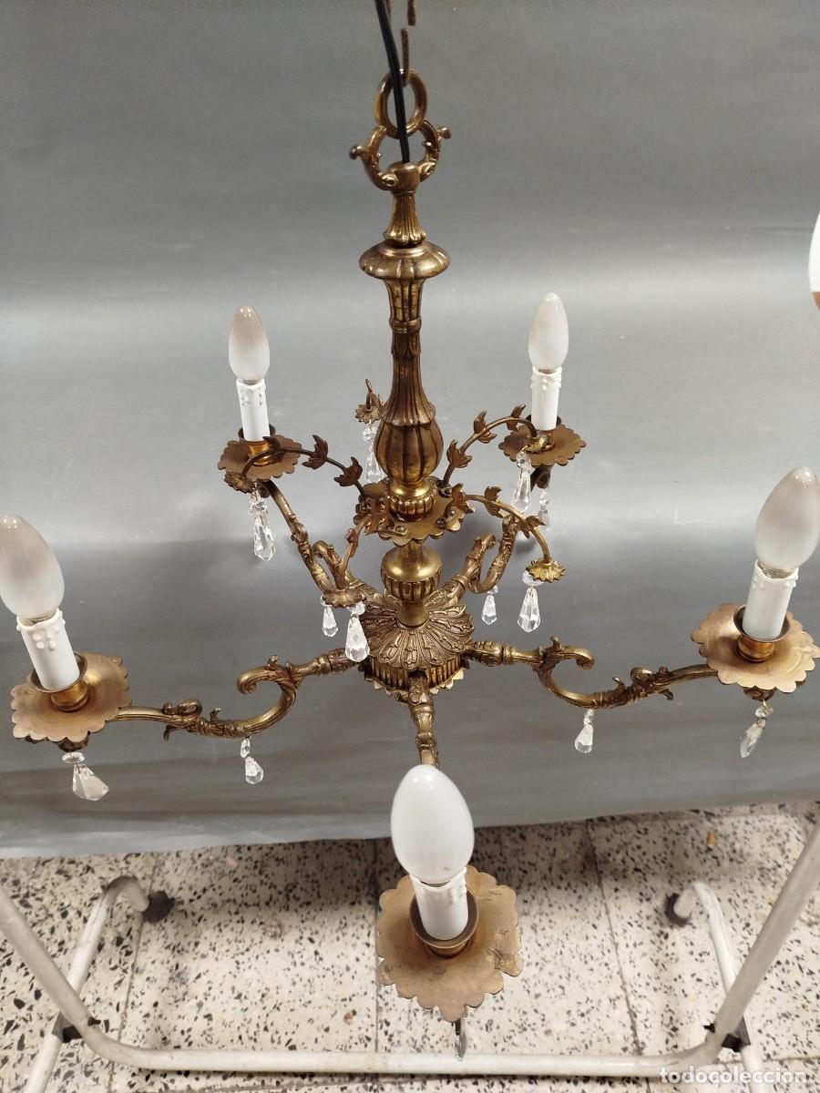 Antig&uuml;edades: LAMPARA DE TECHO DE BRONCE Y CRISTALES - Foto 7