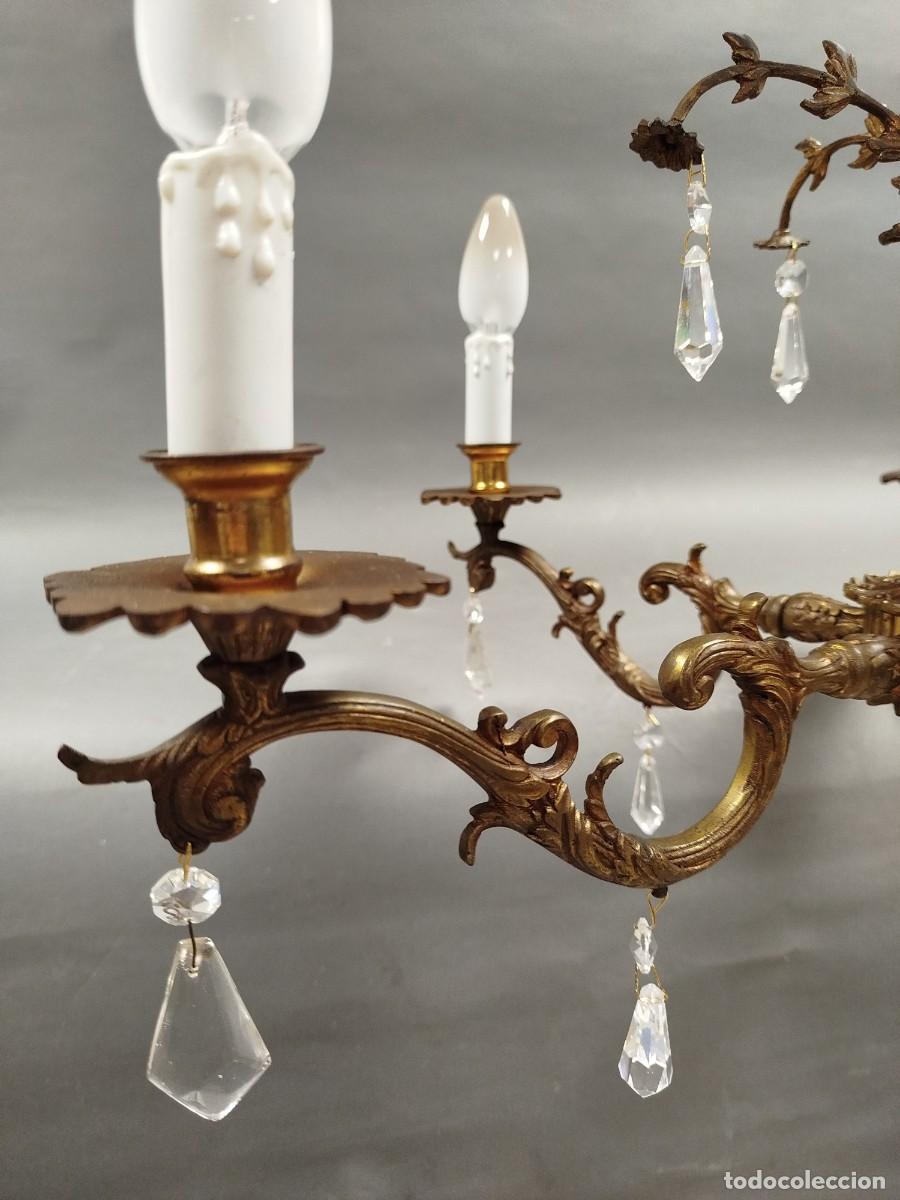Antig&uuml;edades: LAMPARA DE TECHO DE BRONCE Y CRISTALES - Foto 8