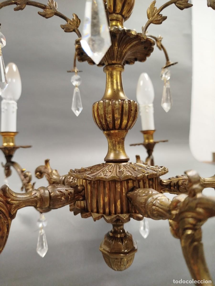 Antig&uuml;edades: LAMPARA DE TECHO DE BRONCE Y CRISTALES - Foto 9
