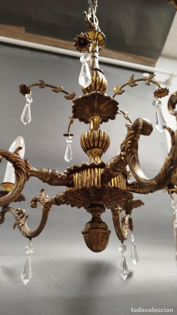 Antig&uuml;edades: LAMPARA DE TECHO DE BRONCE Y CRISTALES - Foto 12