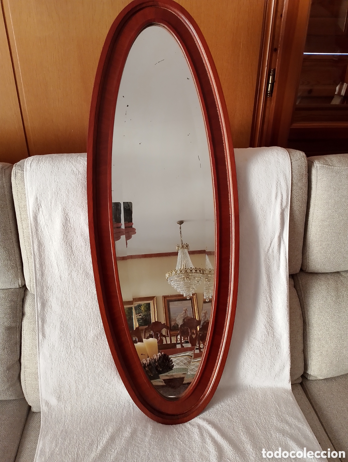 Antig&uuml;edades: Espejo ovalado biselado antiguo - Foto 3