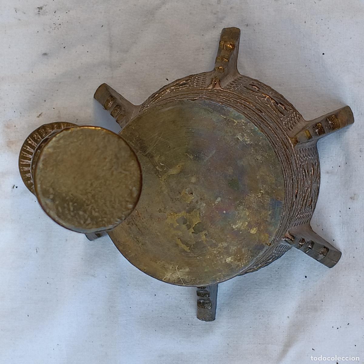 Antig&uuml;edades: ALMIREZ O MORTERO DE BRONCE GRANDE CON SU MANO. - Foto 6