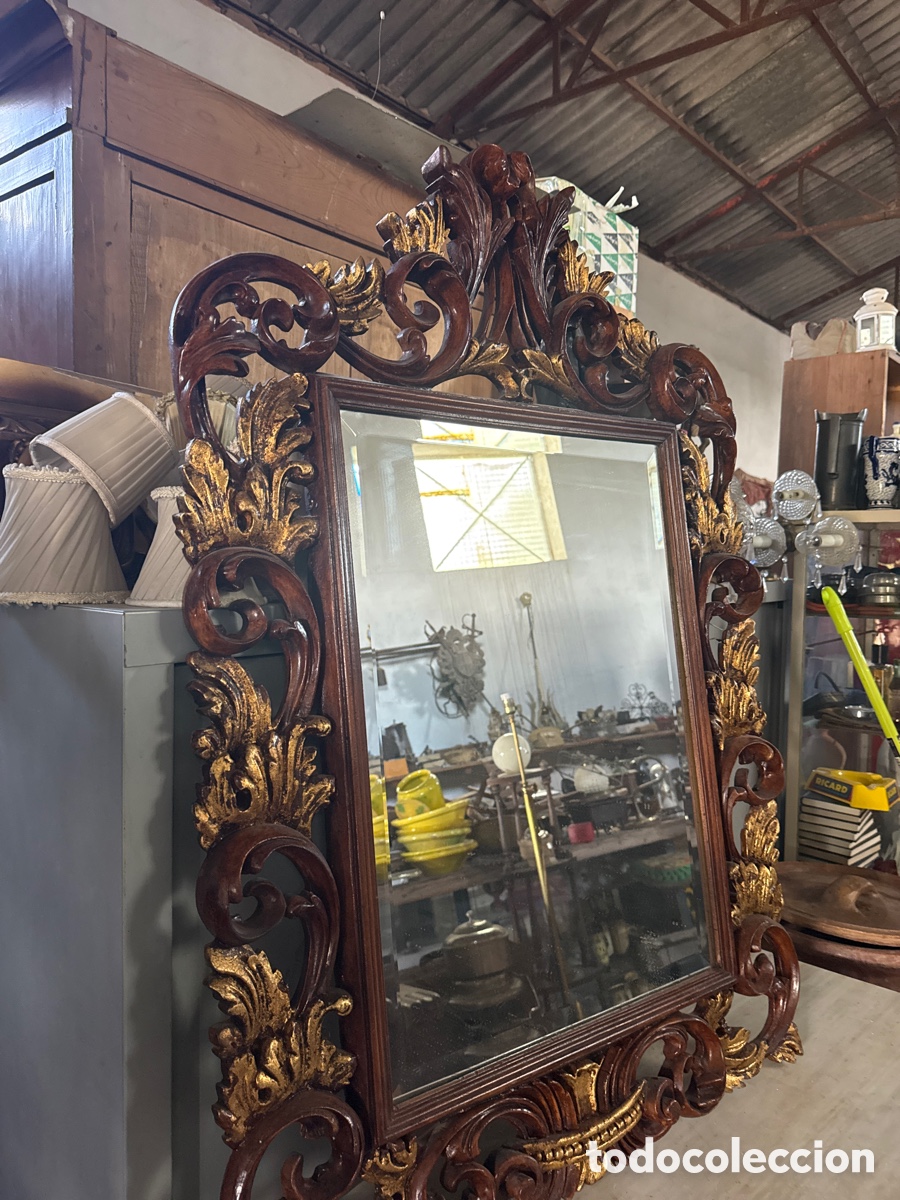 Antig&uuml;edades: Espejo de madera antiguo con policromia - Foto 2