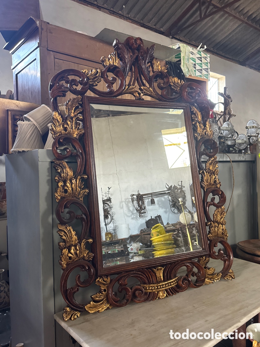 Antig&uuml;edades: Espejo de madera antiguo con policromia - Foto 3