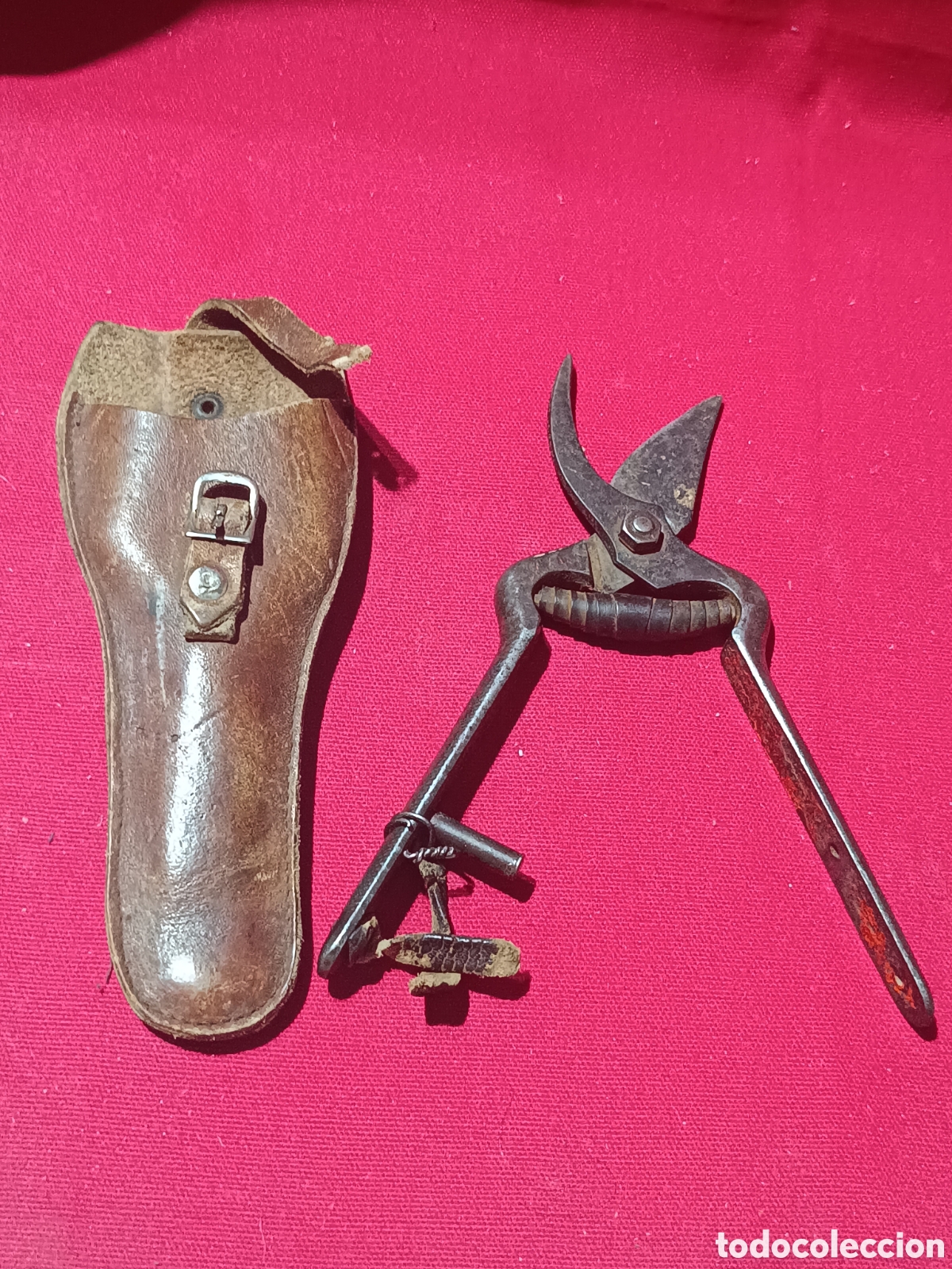 Antig&uuml;edades: Antiguas tijeras de podar con funda - Foto 1