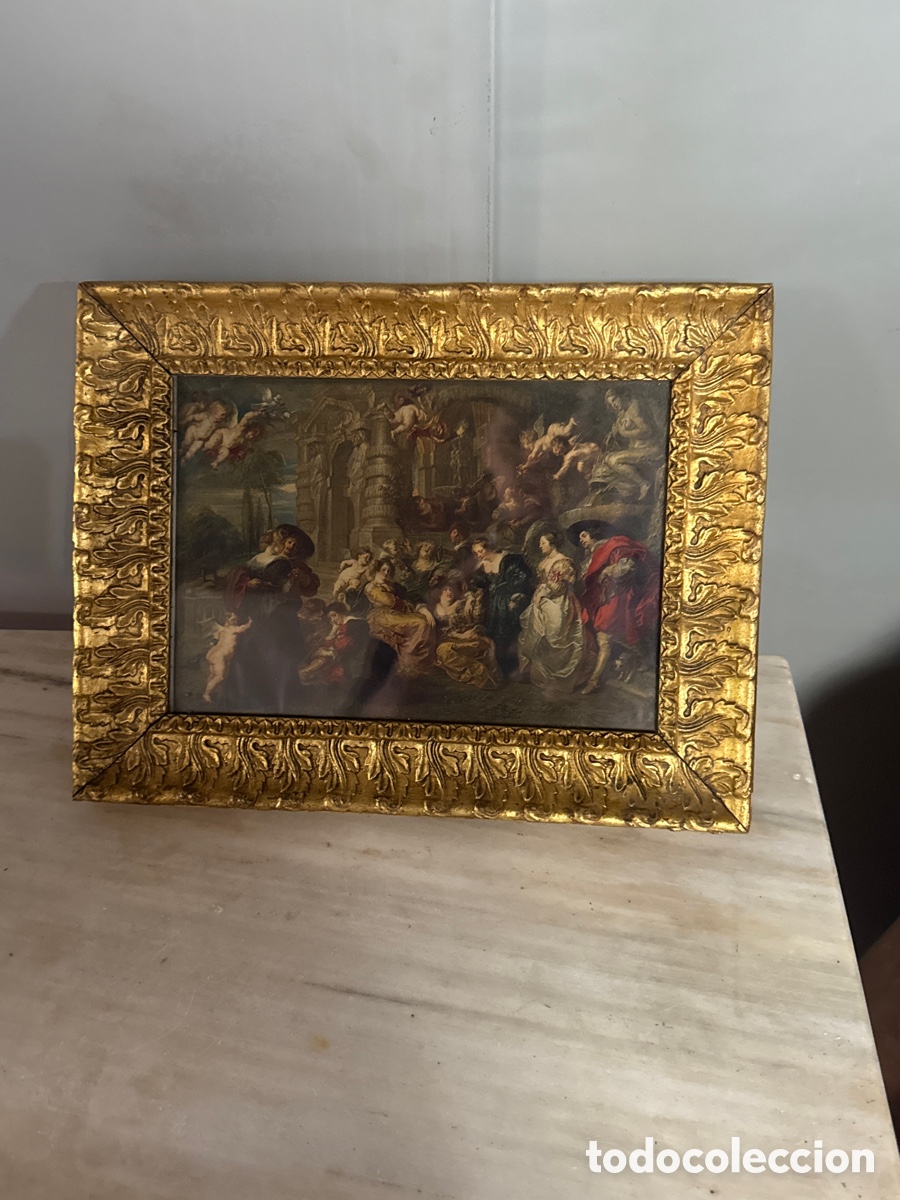 Antig&uuml;edades: Cuadro de madera con l&aacute;mina religiosa - Foto 1
