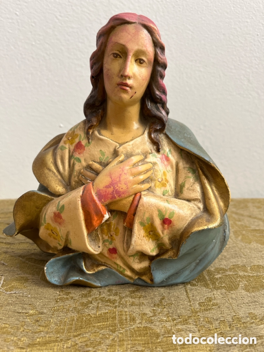Antig&uuml;edades: Busto de la Virgen Mar&iacute;a en escayola. - Foto 3