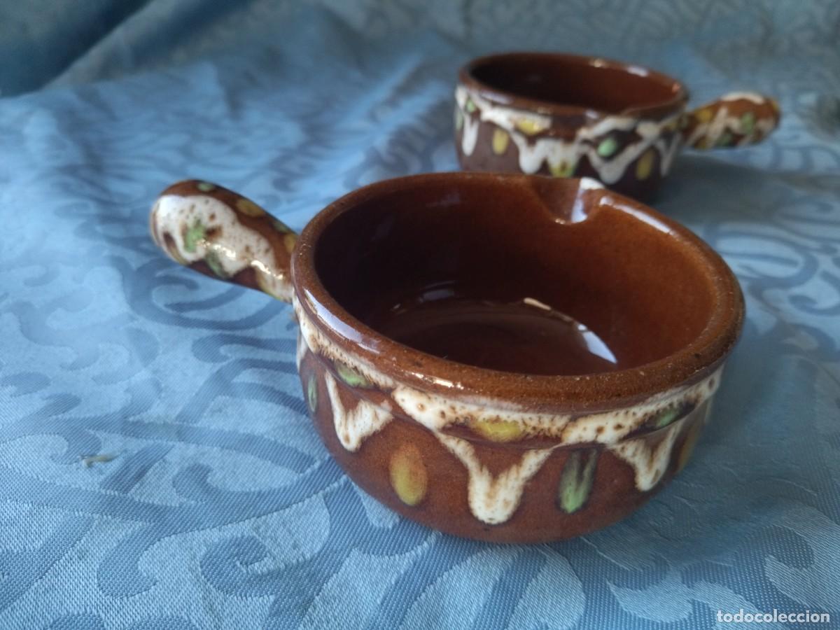 Antig&uuml;edades: Lote de 2 cazuelitas de gres con mango, Gres pot Digoin France - Foto 5