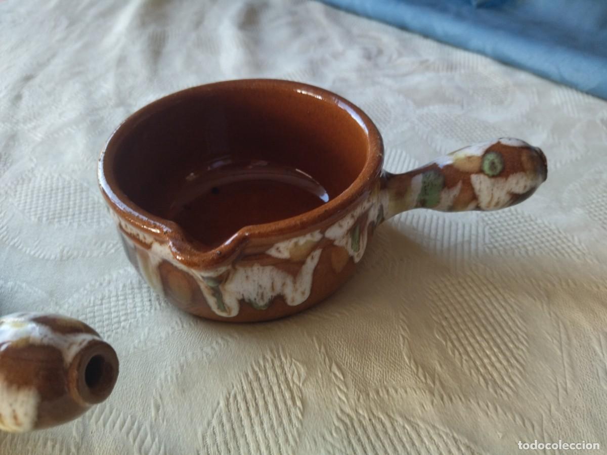 Antig&uuml;edades: Lote de 2 cazuelitas de gres con mango, Gres pot Digoin France - Foto 4