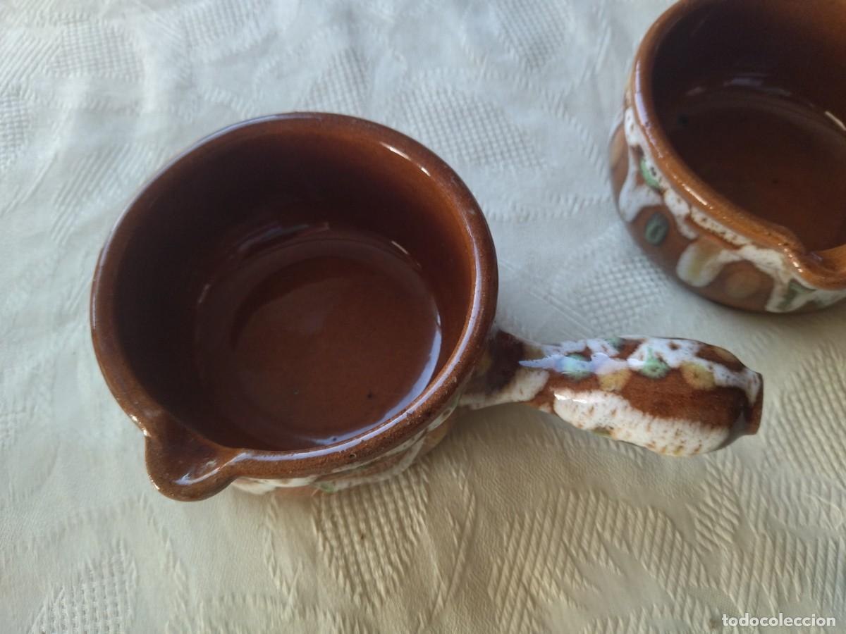 Antig&uuml;edades: Lote de 2 cazuelitas de gres con mango, Gres pot Digoin France - Foto 7