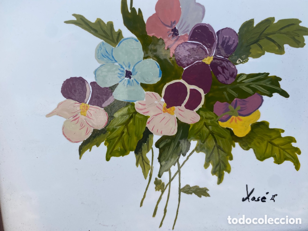 Antig&uuml;edades: Azulejo enmarcado pintado con firma - Foto 3