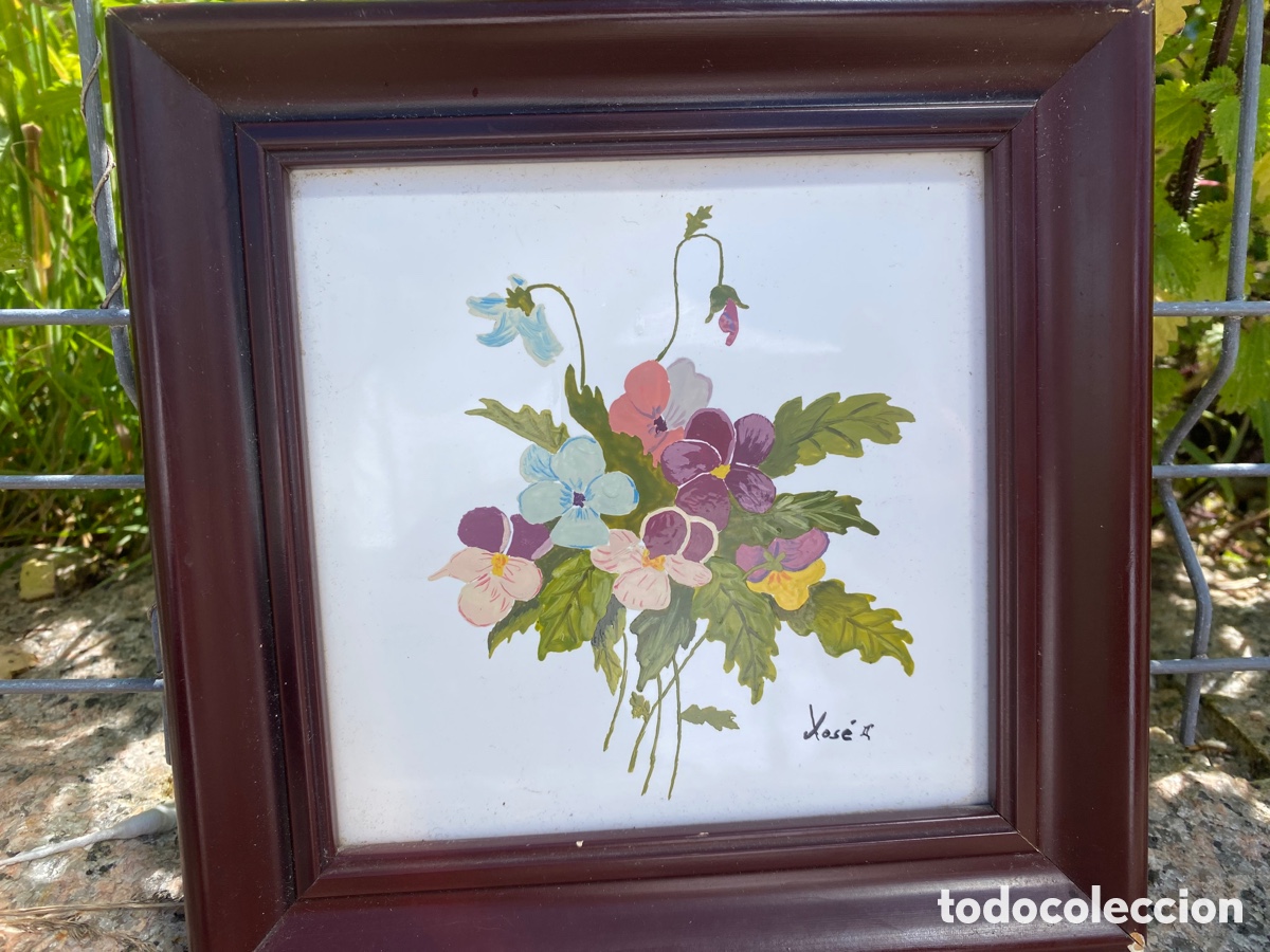 Antig&uuml;edades: Azulejo enmarcado pintado con firma - Foto 1