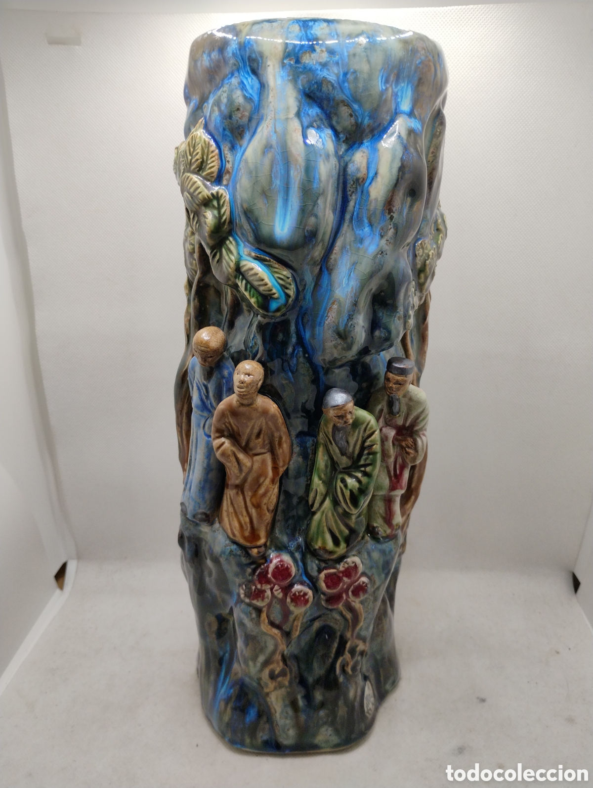 Antig&uuml;edades: Jarr&oacute;n Gres Esmaltado, con personajes chinos en relieve - Foto 2