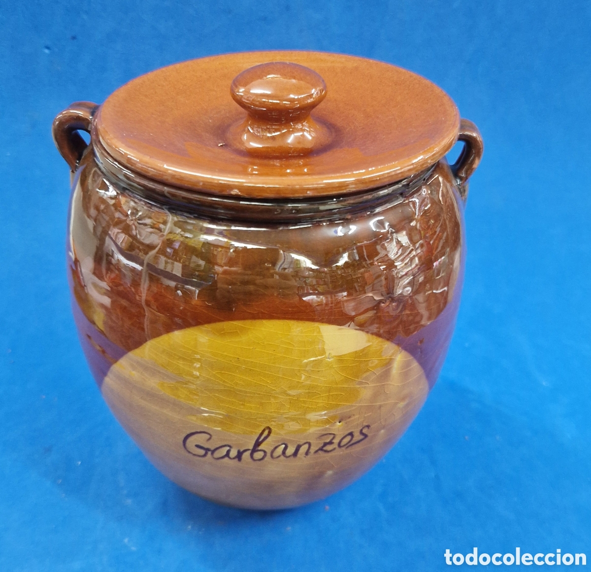 Antig&uuml;edades: Tarro de Garbanzos de barro esmaltado - Foto 2